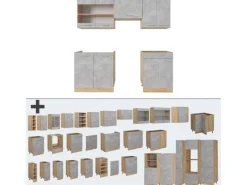 Vicco R-Line Küchenzeile /Goldkraft Eiche 200 cm ohne Arbeitsplatte ohne E-Geräte< Einbauküchen