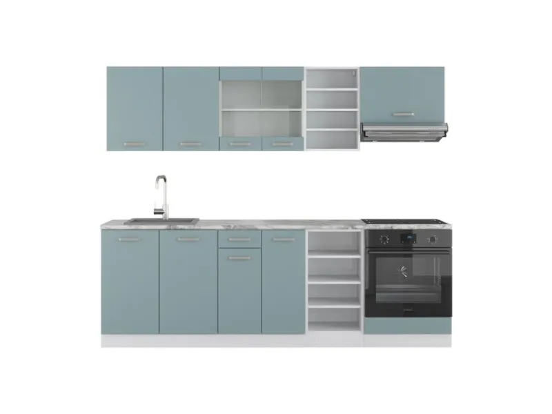 Einbauküchen<Vicco R-Line Küchenzeile Blau-Grau/Weiß 240 cm ohne Arbeitsplatte ohne E-Geräte