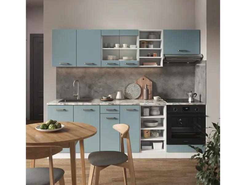 Einbauküchen<Vicco R-Line Küchenzeile Blau-Grau/Weiß 240 cm ohne Arbeitsplatte ohne E-Geräte