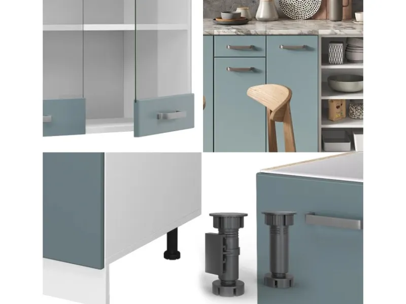 Einbauküchen<Vicco R-Line Küchenzeile Blau-Grau/Weiß 240 cm ohne Arbeitsplatte ohne E-Geräte