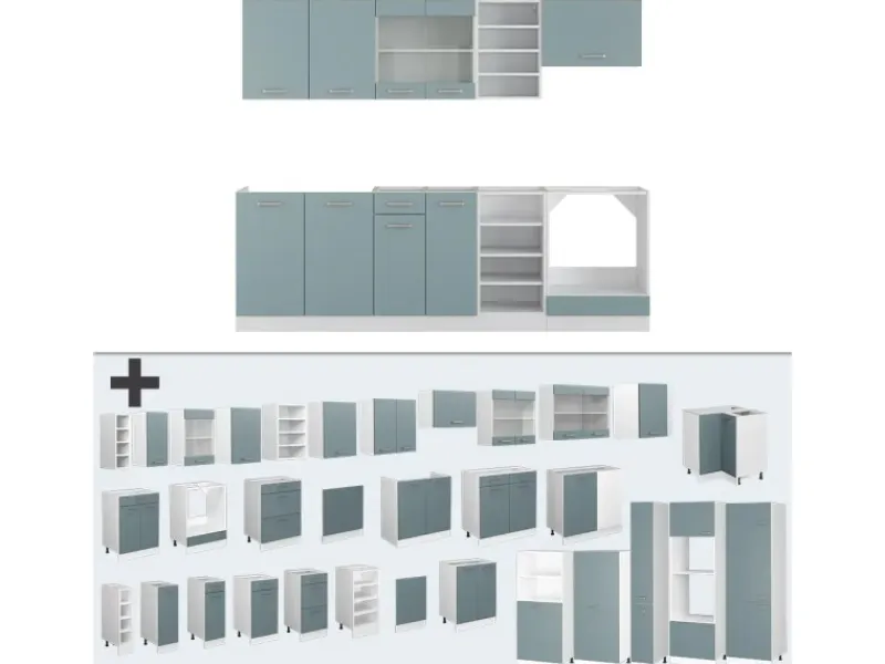 Einbauküchen<Vicco R-Line Küchenzeile Blau-Grau/Weiß 240 cm ohne Arbeitsplatte ohne E-Geräte