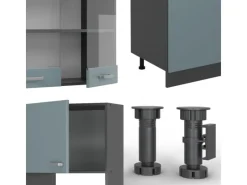 Outlet Vicco R-Line Küchenzeile Blau-Grau/Anthrazit 300 cm mit HochschrankAP Eiche ohne E-Geräte Blaugrau
