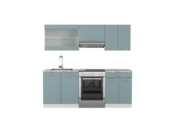 Vicco R-Line Küchenzeile Blau-Grau/Weiß 200 cm ohne Arbeitsplatte ohne E-Geräte< Einbauküchen