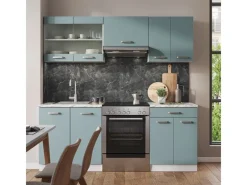 Vicco R-Line Küchenzeile Blau-Grau/Weiß 200 cm ohne Arbeitsplatte ohne E-Geräte< Einbauküchen