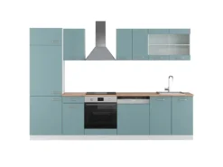 Clearance Vicco R-Line Küchenzeile Blau-Grau/Weiß 300 cm AP Eiche ohne E-Geräte Blaugrau