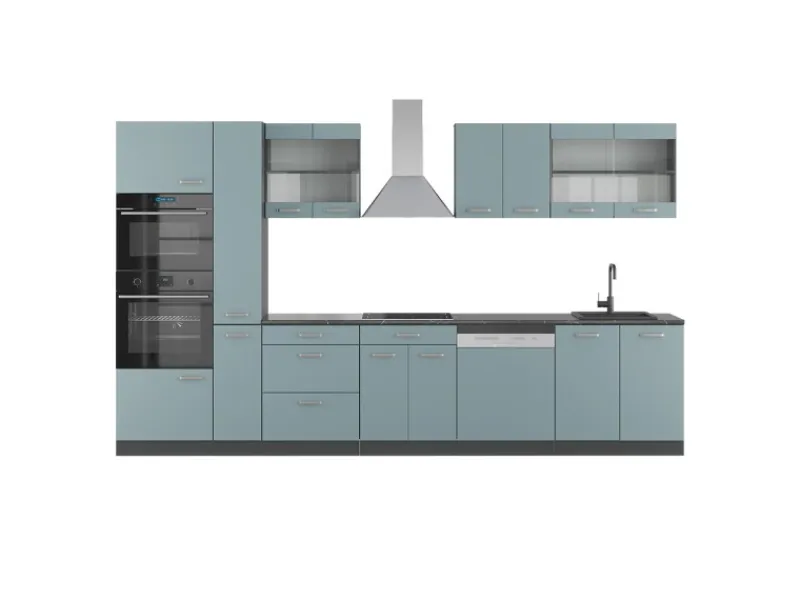 Vicco R-Line Küchenzeile Blau-Grau/Anthrazit 350 cm mit HochschrankAP Anthrazit ohne E-Geräte< Küchenschränke|Einbauküchen