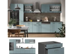 Vicco R-Line Küchenzeile Blau-Grau/Anthrazit 350 cm mit HochschrankAP Anthrazit ohne E-Geräte< Küchenschränke|Einbauküchen