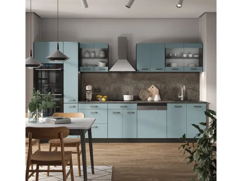 Vicco R-Line Küchenzeile Blau-Grau/Anthrazit 350 cm mit HochschrankAP Anthrazit ohne E-Geräte< Küchenschränke|Einbauküchen