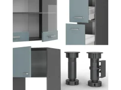 Vicco R-Line Küchenzeile Blau-Grau/Anthrazit 350 cm mit HochschrankAP Anthrazit ohne E-Geräte< Küchenschränke|Einbauküchen
