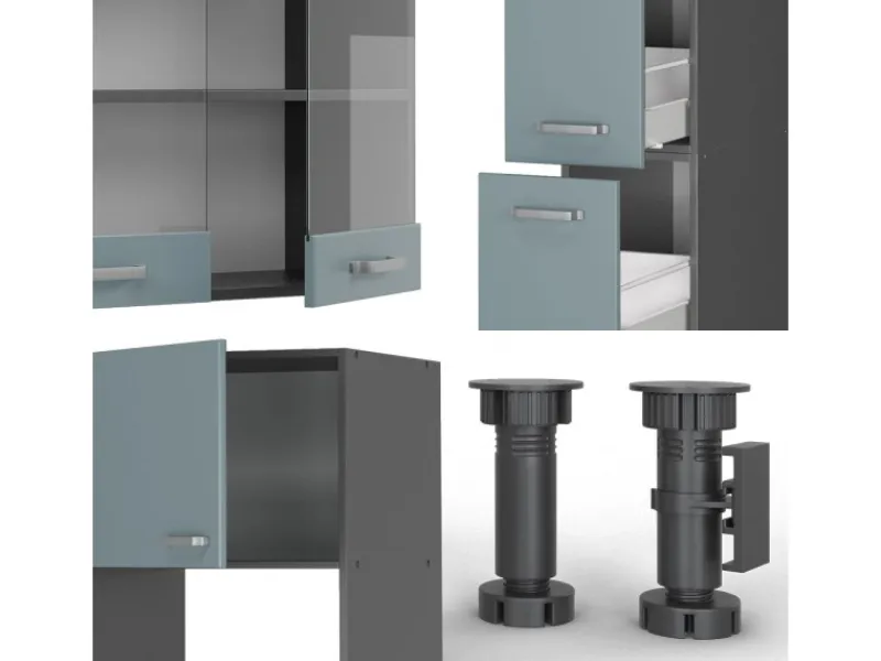 Vicco R-Line Küchenzeile Blau-Grau/Anthrazit 350 cm mit HochschrankAP Anthrazit ohne E-Geräte< Küchenschränke|Einbauküchen
