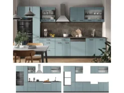 Vicco R-Line Küchenzeile Blau-Grau/Anthrazit 350 cm mit HochschrankAP Eiche ohne E-Geräte< Küchenschränke