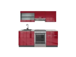 Best Vicco R-Line Küchenzeile Bordeaux Hochglanz/Anthrazit 200 cm AP Marmor ohne E-Geräte Brilliant Bordeaux