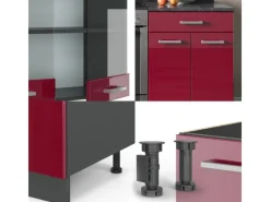 Best Vicco R-Line Küchenzeile Bordeaux Hochglanz/Anthrazit 200 cm AP Marmor ohne E-Geräte Brilliant Bordeaux