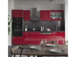 Discount Vicco R-Line Küchenzeile Bordeaux Hochglanz/Anthrazit 300 cm mit Hochschrankohne Arbeitsplatte ohne E-Geräte Brilliant Bordeaux