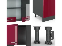 Discount Vicco R-Line Küchenzeile Bordeaux Hochglanz/Anthrazit 300 cm mit Hochschrankohne Arbeitsplatte ohne E-Geräte Brilliant Bordeaux