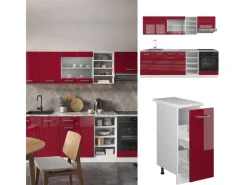 Clearance Vicco R-Line Küchenzeile Bordeaux Hochglanz/Weiß 240 cm AP Eiche ohne E-Geräte Brilliant Bordeaux