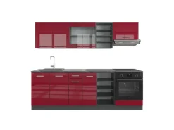 Einbauküchen<Vicco R-Line Küchenzeile Bordeaux Hochglanz/Anthrazit 240 cm ohne Arbeitsplatte ohne E-Geräte