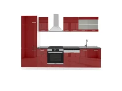 New Vicco R-Line Küchenzeile Bordeaux Hochglanz/Weiß 300 cm AP Anthrazit ohne E-Geräte Brilliant Bordeaux