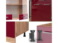 Vicco R-Line Küchenzeile Bordeaux Hochglanz/Goldkraft Eiche 200 cm ohne Arbeitsplatte ohne E-Geräte Bordeaux-Glanz