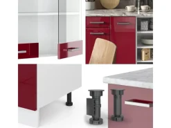Einbauküchen<Vicco R-Line Küchenzeile Bordeaux Hochglanz/Weiß 240 cm ohne Arbeitsplatte ohne E-Geräte