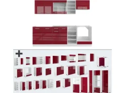 Einbauküchen<Vicco R-Line Küchenzeile Bordeaux Hochglanz/Weiß 240 cm ohne Arbeitsplatte ohne E-Geräte