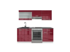 Sale Vicco R-Line Küchenzeile Bordeaux Hochglanz/Weiß 200 cm ohne Arbeitsplatte ohne E-Geräte Brilliant Bordeaux