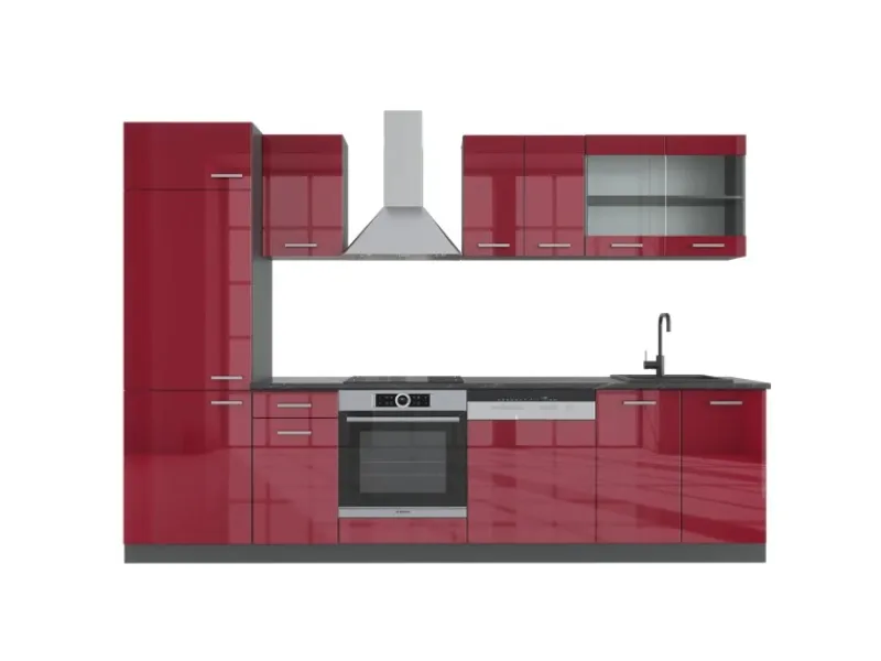 Vicco R-Line Küchenzeile Bordeaux Hochglanz/Anthrazit 300 cm AP Anthrazit ohne E-Geräte< Pantryküchen|Einbauküchen