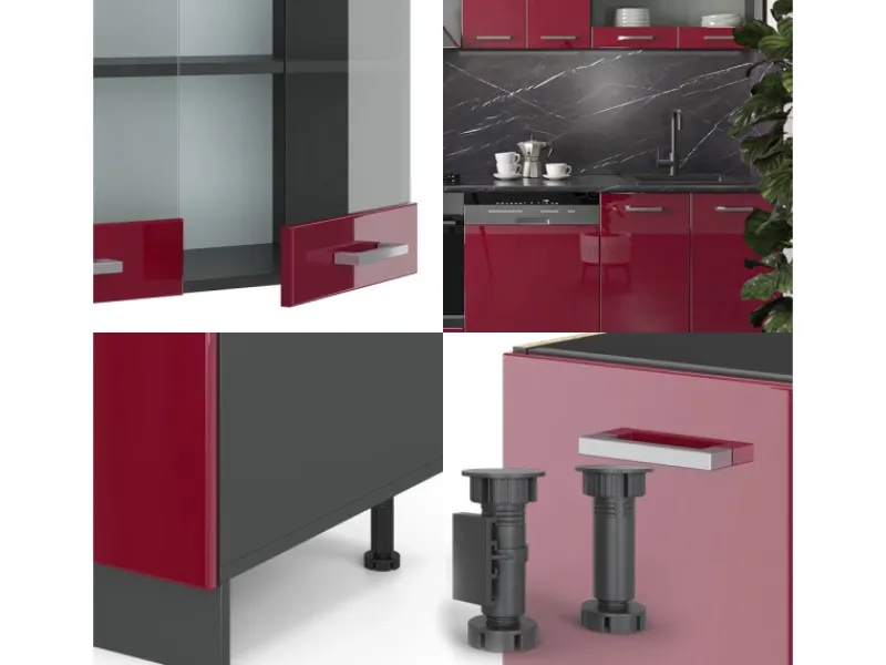 Vicco R-Line Küchenzeile Bordeaux Hochglanz/Anthrazit 300 cm AP Anthrazit ohne E-Geräte< Pantryküchen|Einbauküchen