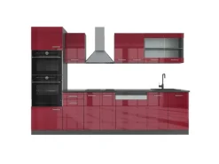 Vicco R-Line Küchenzeile Bordeaux Hochglanz/Anthrazit 300 cm mit HochschrankAP Anthrazit ohne E-Geräte< Einbauküchen