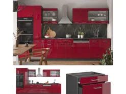 Outlet Vicco R-Line Küchenzeile Bordeaux Hochglanz/Anthrazit 350 cm mit Hochschrankohne Arbeitsplatte ohne E-Geräte Brilliant Bordeaux