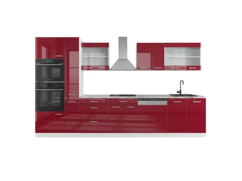 Vicco R-Line Küchenzeile Bordeaux Hochglanz/Weiß 350 cm mit Hochschrankohne Arbeitsplatte ohne E-Geräte< Herde|Kühlschränke