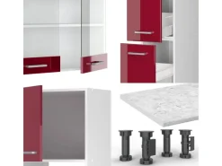 Vicco R-Line Küchenzeile Bordeaux Hochglanz/Weiß 350 cm mit Hochschrankohne Arbeitsplatte ohne E-Geräte< Herde|Kühlschränke
