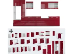 Vicco R-Line Küchenzeile Bordeaux Hochglanz/Weiß 350 cm mit Hochschrankohne Arbeitsplatte ohne E-Geräte< Herde|Kühlschränke