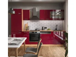 Outlet Vicco R-Line Küchenzeile Bordeaux Hochglanz/Goldkraft Eiche 300 cm AP Anthrazit ohne E-Geräte Bordeaux-Glanz