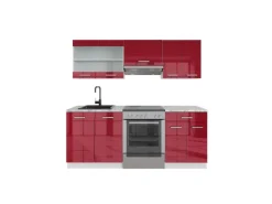 Einbauküchen<Vicco R-Line Küchenzeile Bordeaux Hochglanz/Weiß 200 cm AP Marmor ohne E-Geräte