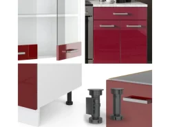 Einbauküchen<Vicco R-Line Küchenzeile Bordeaux Hochglanz/Weiß 200 cm AP Marmor ohne E-Geräte