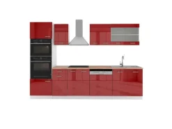 Online Vicco R-Line Küchenzeile Bordeaux Hochglanz/Weiß 300 cm mit HochschrankAP Eiche ohne E-Geräte Brilliant Bordeaux