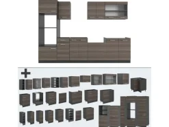 Einbauküchen<Vicco R-Line Küchenzeile /Anthrazit 300 cm mit HochschrankAP Marmor ohne E-Geräte