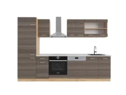 Herde|Kühlschränke<Vicco R-Line Küchenzeile /Goldkraft Eiche 300 cm AP Marmor ohne E-Geräte