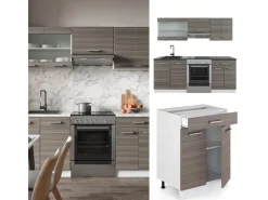 Einbauküchen<Vicco R-Line Küchenzeile /Weiß 200 cm AP Eiche ohne E-Geräte