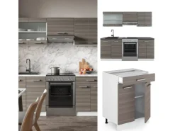 Einbauküchen<Vicco R-Line Küchenzeile /Weiß 200 cm AP Marmor ohne E-Geräte