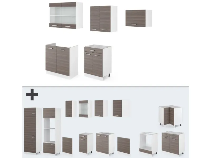 Einbauküchen<Vicco R-Line Küchenzeile /Weiß 200 cm AP Marmor ohne E-Geräte