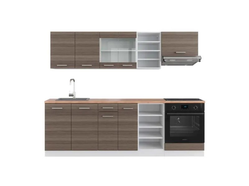 Einbauküchen<Vicco R-Line Küchenzeile /Weiß 240 cm AP Eiche ohne E-Geräte
