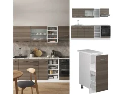 Einbauküchen<Vicco R-Line Küchenzeile /Weiß 240 cm AP Eiche ohne E-Geräte