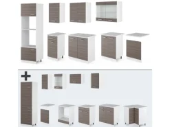 Einbauküchen<Vicco R-Line Küchenzeile /Weiß 300 cm mit HochschrankAP Marmor ohne E-Geräte