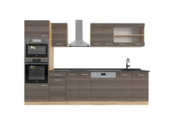 Clearance Vicco R-Line Küchenzeile /Goldkraft Eiche 300 cm mit HochschrankAP Anthrazit ohne E-Geräte Edelgrau