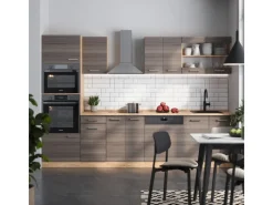Clearance Vicco R-Line Küchenzeile /Goldkraft Eiche 300 cm mit HochschrankAP Anthrazit ohne E-Geräte Edelgrau