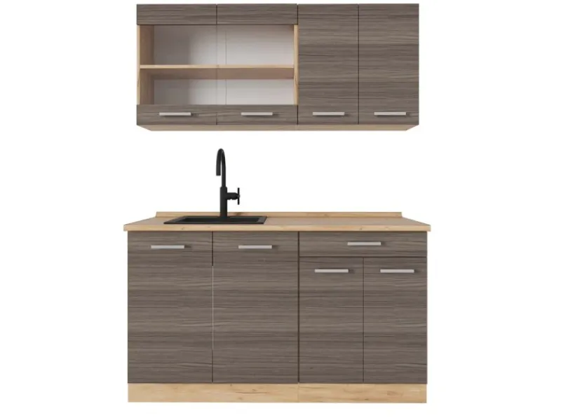 Vicco R-Line Küchenzeile /Goldkraft Eiche 140 cm AP Eiche ohne E-Geräte< Single-Küchen
