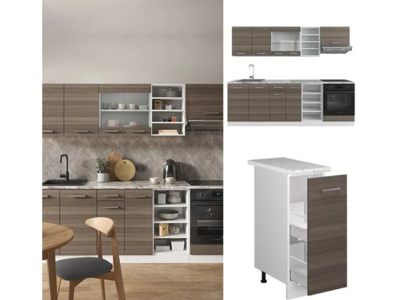 Vicco R-Line Küchenzeile /Weiß 240 cm AP Anthrazit ohne E-Geräte< Einbauküchen