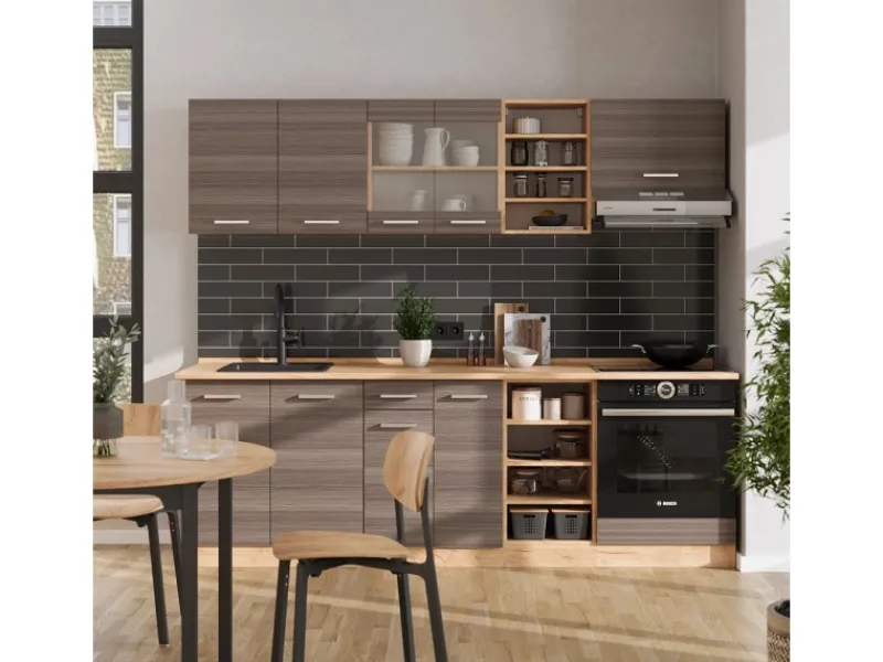 Vicco R-Line Küchenzeile /Goldkraft Eiche 240 cm AP Anthrazit ohne E-Geräte< Einbauküchen
